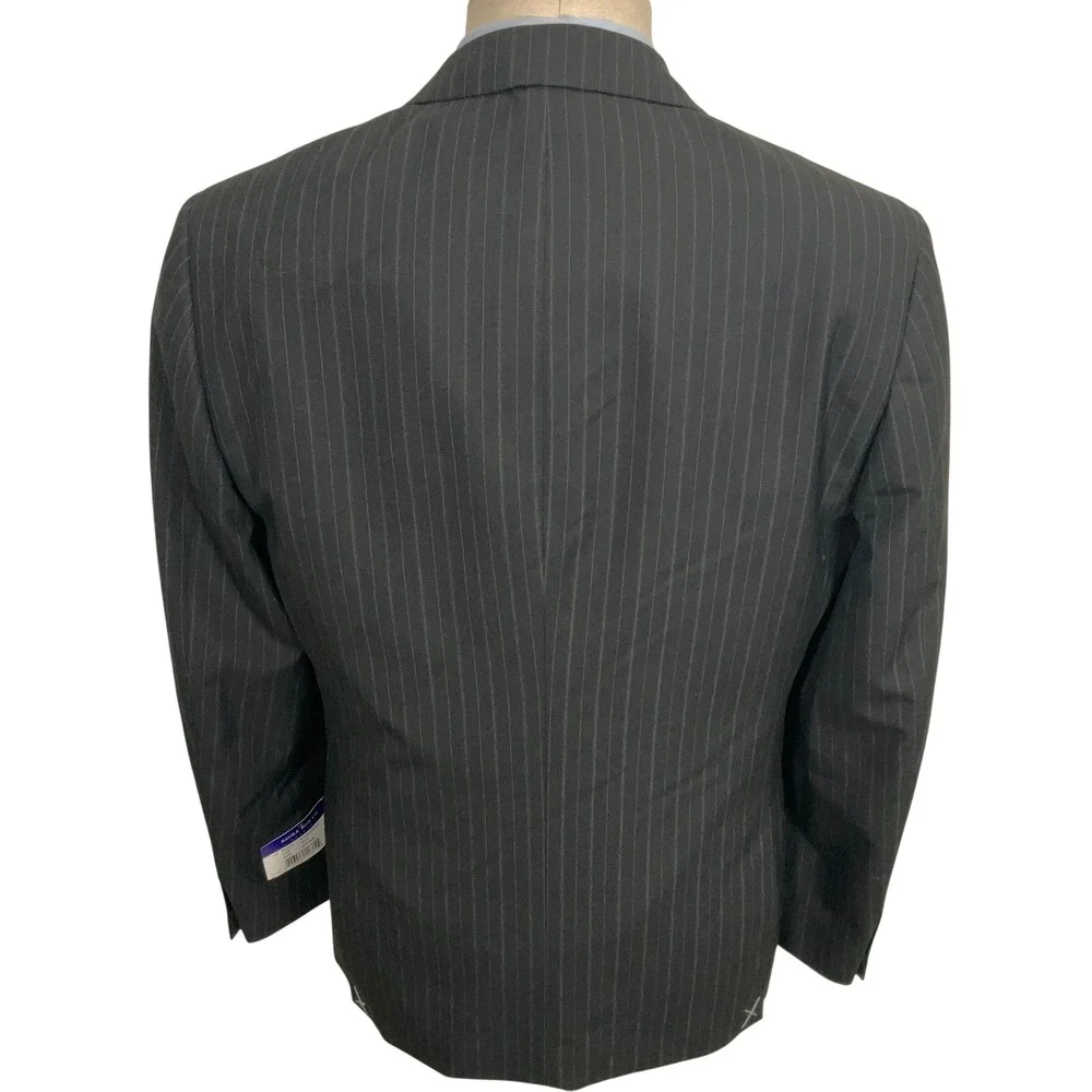 Savile Row Suit Mens 40R 34R Charcoal Gray Pinstripe Rivington-V Slim Fit London